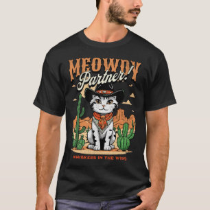 Meowdy Partner Cowboy Cat Vintager Cartoon Funny T-Shirt