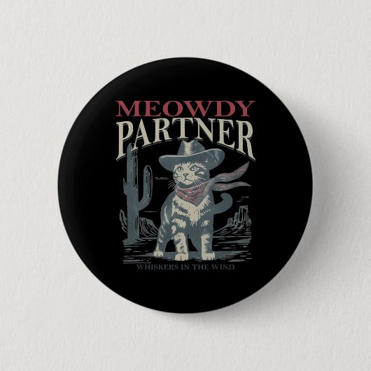 Meowdy Partner flüstert mit Cowboy-Hut Button (Vorderseite)