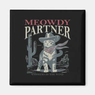 Meowdy Partner flüstert mit Cowboy-Hut Magnet
