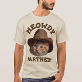 Meowdy Partner Niedlich Pet Cat Cowboy Spaß T-Shirt (Vorderseite)