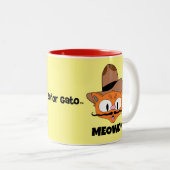 MEOWDY! Senor Gato Cartoon Mustache Cat Zweifarbige Tasse (VorderseiteRechts)