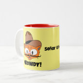 MEOWDY! Senor Gato Cartoon Mustache Cat Zweifarbige Tasse (Vorderseite Links)