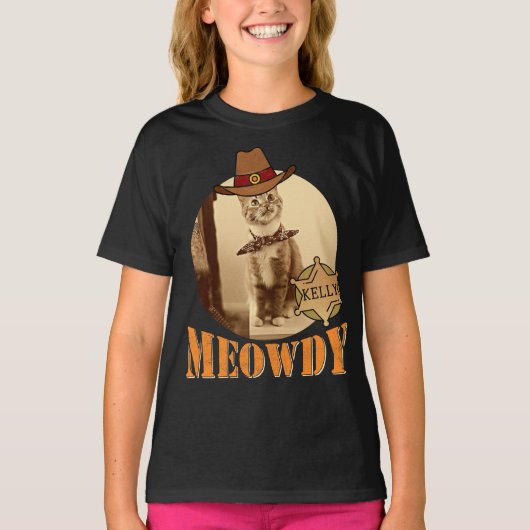 Meowdy Texan Cat Cowboy Sheriff Personalisiert T-Shirt (Vorderseite)