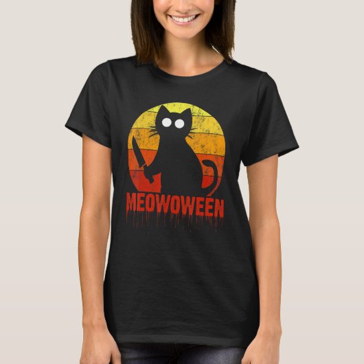 Meoween Halloween Cat Gory Bloody Horror Scene T-Shirt (Vorderseite)