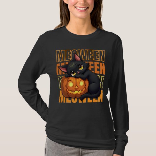 MEOWEEN - Katzenliebhaber Halloween T-Shirt (Vorderseite)