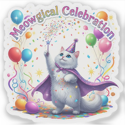 Meowgical Celebration - Whimsical Cat Aufkleber (Vorderseite)