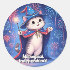 Meowgical Independence - Patriotic Wizard Cat Runder Aufkleber