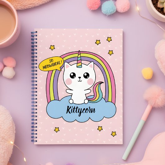 Meowgical Niedlich Kawaii Caticorn Pink Cartoon Notizblock