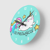 Meowgical Niedlich Unicorty Kitty Glitzer Glitzern Runde Wanduhr (Winkel)