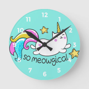 Meowgical Niedlich Unicorty Kitty Glitzer Glitzern Runde Wanduhr