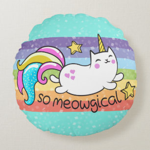 Meowgical Niedlich Unicorty Kitty Glitzer Glitzern Rundes Kissen