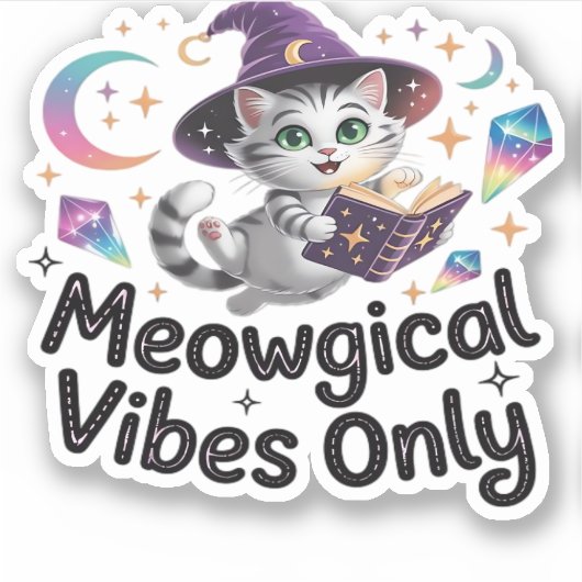 Meowgical Vibes Only, Floating Kawaii Witch Cat Ov Aufkleber (Vorderseite)