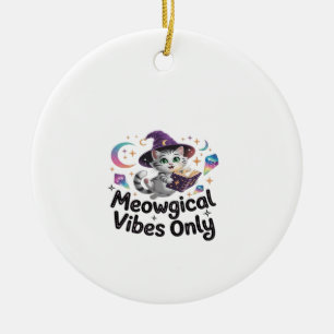 Meowgical Vibes Only, schwebende Kawaii-Hexenkatze Keramik Ornament