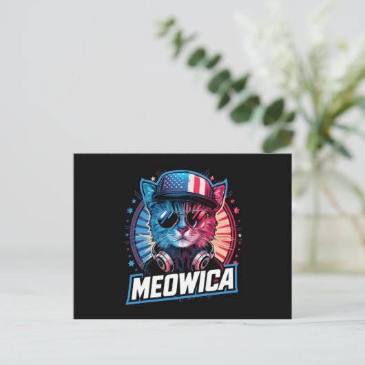 Meowica 4. Juli Cat American Flag Amerika USA Postkarte (Stehend Vorderseite)