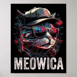 Meowica 4. Juli Katze American Flag Amerika USA Poster