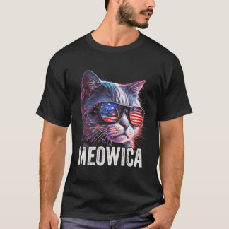 Meowica 4. Juli Katze American Flag Amerika USA T-Shirt