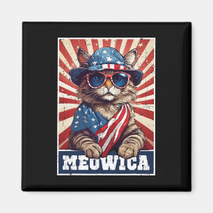 Meowica 4. Juli Katze American Flag Cat Funny 4t Magnet