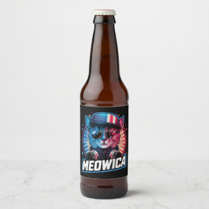Meowica 4. Juli Katze Amerikanische Flagge Amerika Bierflaschenetikett