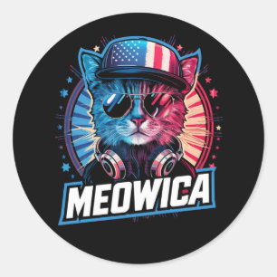 Meowica 4. Juli Katze Amerikanische Flagge Amerika Runder Aufkleber
