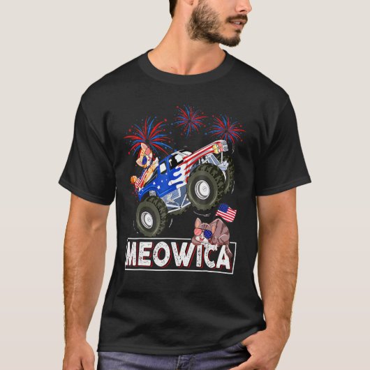 Meowica 4. Juli Katzen Monster Trucks American F T-Shirt (Vorderseite)
