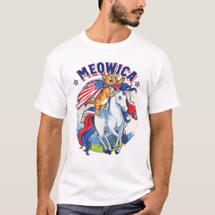 Meowica 4. Juli Katzenreiten Einhorn Frauen Merika T-Shirt