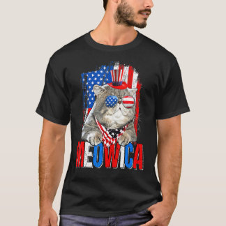 Meowica 4. Juli Patriotic Katze American Flag T-Shirt
