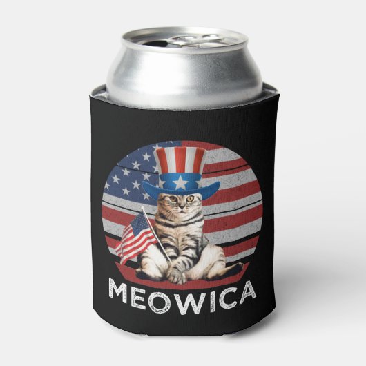 Meowica 4. Juli Patriotische Amerikanische Katze Dosenkühler (Kanne Vorderseite)