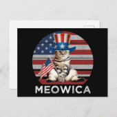 Meowica 4. Juli Patriotische Amerikanische Katze Postkarte (Vorne/Hinten)