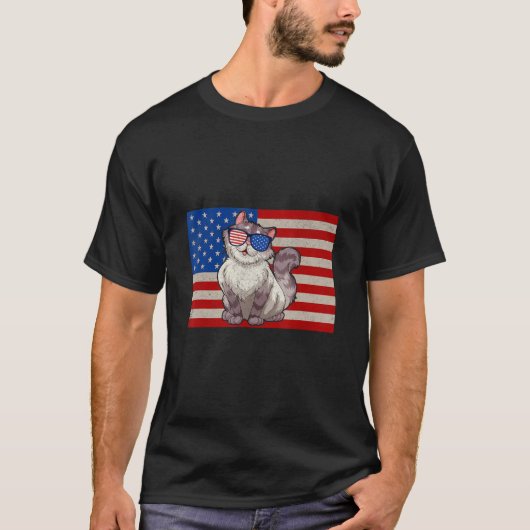 Meowica American Flag Sunglasses Patriotic Cat 4th T-Shirt (Vorderseite)