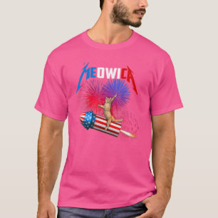 Meowica Cat 4. Juli Ridding Feuerwerk Rakete Pa T-Shirt