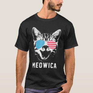 Meowica Cat Animals Sunglasses American Flag 4th O T-Shirt
