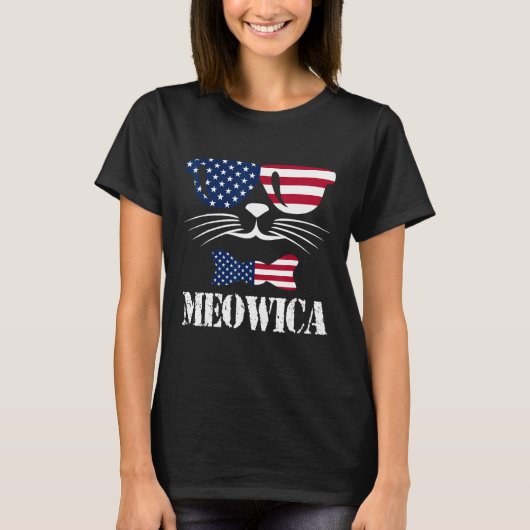 Meowica Cat Kitty 4th Of July American Sunglasses T-Shirt (Vorderseite)