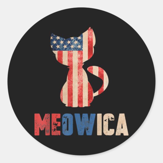 Meowica Cat Kitty Lovers American Flag 4th Of Runder Aufkleber (Vorderseite)