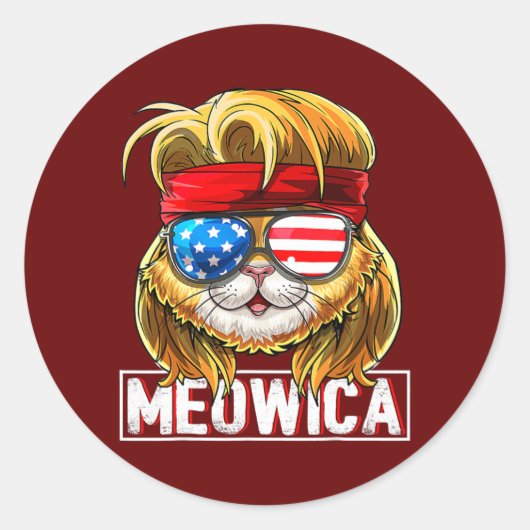 Meowica Cat Mullet American Flag Patriotic 4. Runder Aufkleber (Vorderseite)
