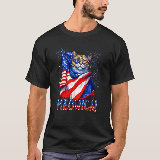 MEOWICA Cat Sunglasses Cat Merica American Flag 4t T-Shirt (Vorderseite)