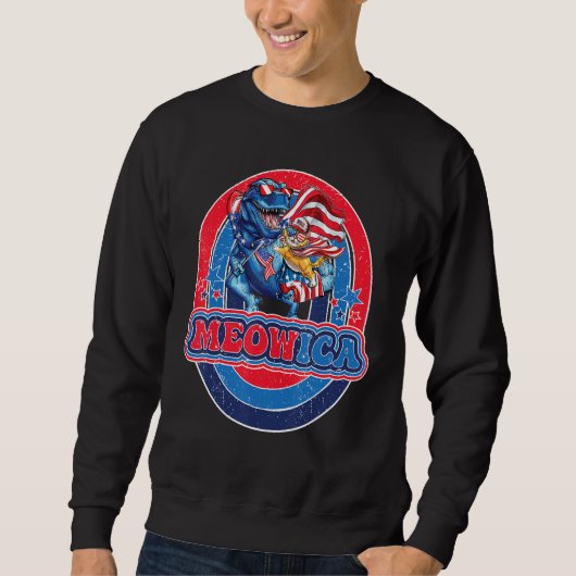 Meowica Cat T Rex Dinosaur 4th Of July American Fl Sweatshirt (Vorderseite)
