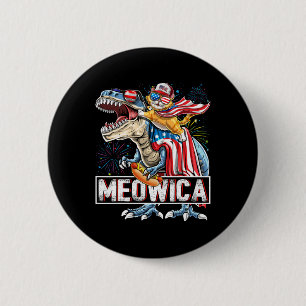 Meowica Cat T Rex Dinosaurier 4. Juli American Fl Button