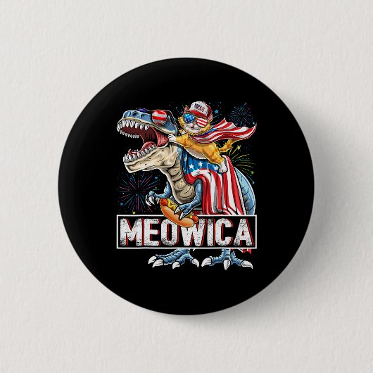 Meowica Cat T Rex Dinosaurier 4. Juli American Fl Button (Vorderseite)