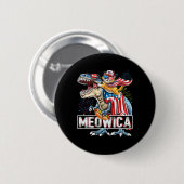 Meowica Cat T Rex Dinosaurier 4. Juli American Fl Button (Vorne & Hinten)