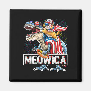 Meowica Cat T Rex Dinosaurier 4. Juli American Fl Magnet