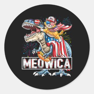 Meowica Cat T Rex Dinosaurier 4. Juli American Fl Runder Aufkleber