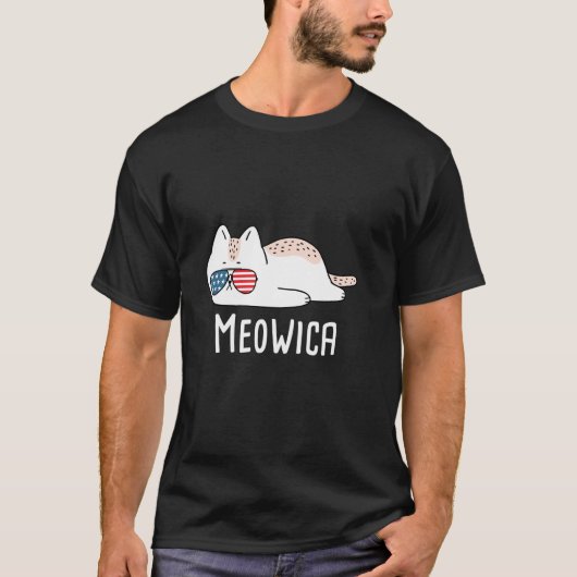 Meowica Cat USA Flag Funny Patriotic Animal Spaß T-Shirt (Vorderseite)