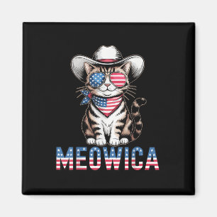 Meowica Cool Patriotic Cat Usa Flag Funny T-Shirt Magnet