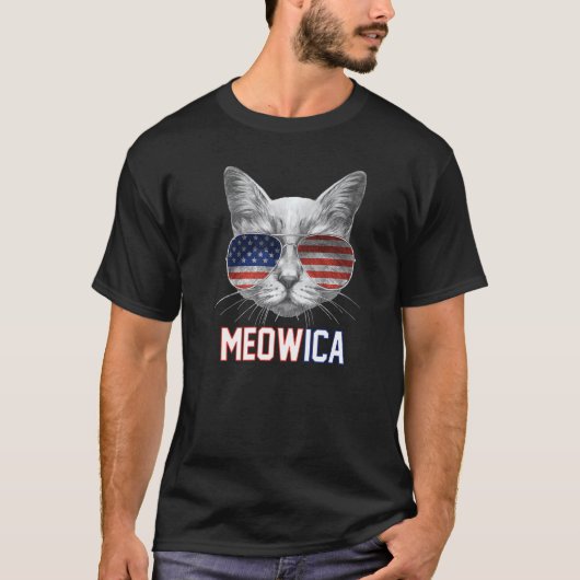 Meowica Katze 4. Juli Patriotic Vierte Merica Ca T-Shirt (Vorderseite)