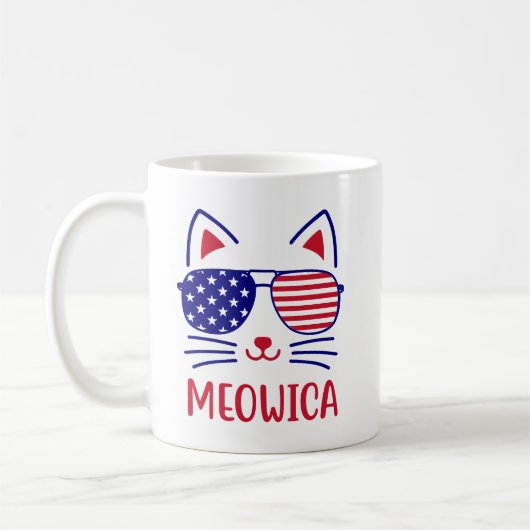 Meowica Katze 4. Juli Shirt - Patriotische Katze L Kaffeetasse (Links)