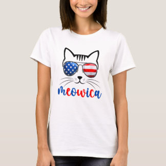 Meowica Katze Kätzchen USA-Flagge Sonnenbrille Pat T-Shirt