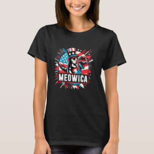 Meowica Katze Reitet T Rex Dinosaurier US-Flagge 4 T-Shirt