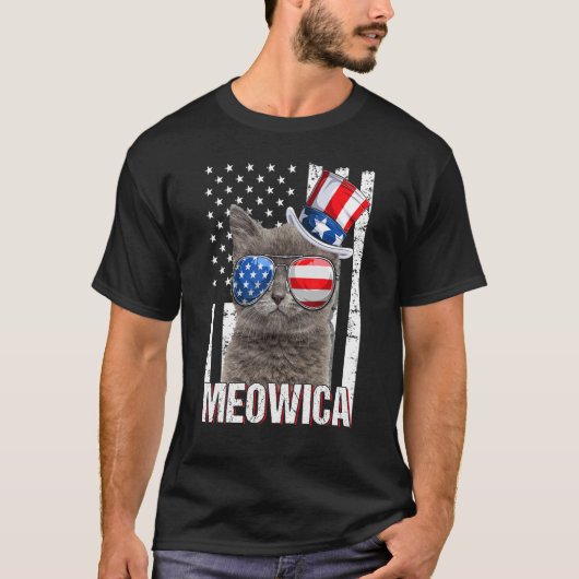 Meowica Katze Vierte 4. Juli Patriotisch Usa Ameri T-Shirt (Vorderseite)