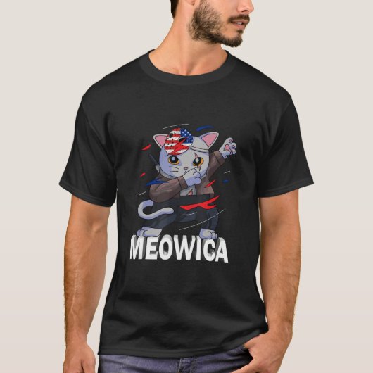 Meowica Ninja Hauskatze 4. Juli Patriotische Ameri T-Shirt (Vorderseite)