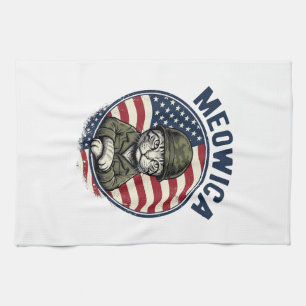 Meowica Patriotische Katze Vintage Gravur Shirt De Geschirrtuch